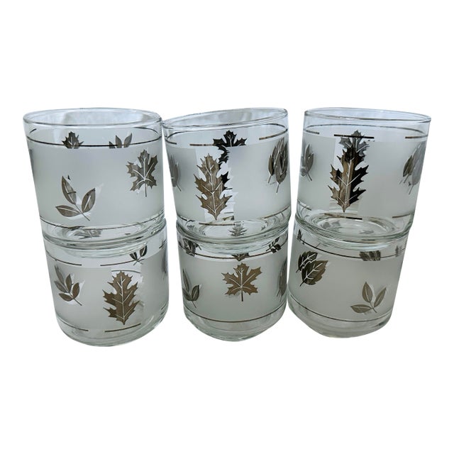 MCM Libbey Silver Leaf Rock Glasses-a Set For Sale