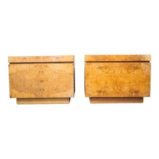 1970s Mid Century Milo Baughman Style Burl Wood Bedside Tables by Lane - a Pair For Sale