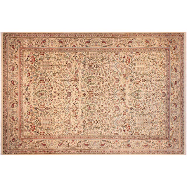 Ivory Shabby Chic 1990's Pak-Persian Ivory/Green Wool Rug - 9'4'' X 13'6'' For Sale - Image 8 of 9