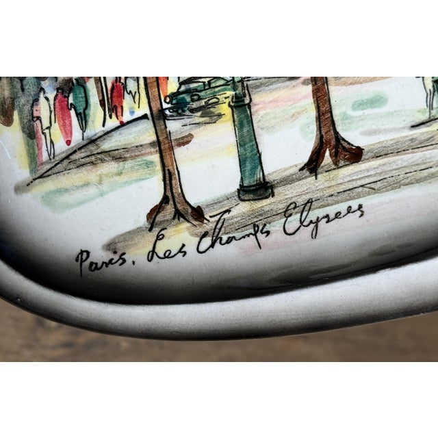 French Mid-Century French Paris Champs Elysees Hand-Painted Ceramic Ashtray / Catchall For Sale - Image 3 of 6