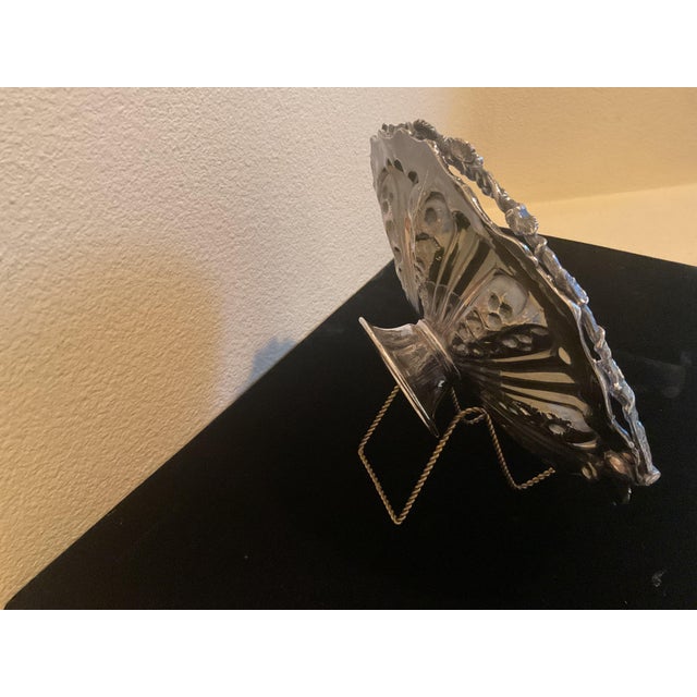 Art Nouveau Antique Embossed Art Noavue Motif Fruit Basket With a Foldig Handelon a Pesdestal For Sale - Image 3 of 10