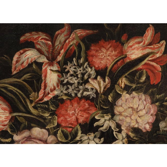 Maestro dei Vasi a Grottesche, Flower Composition in a Renaissance Vase, 17th Century, Oil Painting on Canvas, Framed For Sale - Image 9 of 15