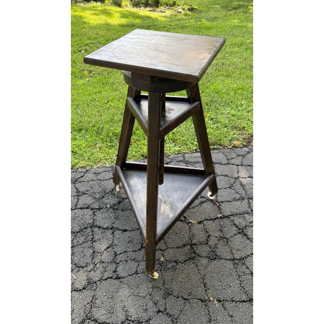 Art Deco Antique Adjustable-Height Revolving Wood Sculptor’s Stand For Sale - Image 3 of 5