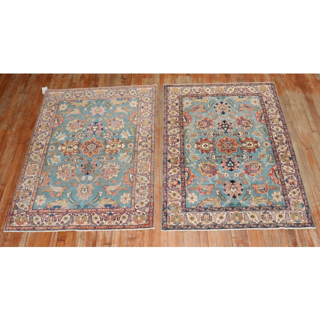 Pair of Teal Persian Tabriz Rugs rug no. j3704 For Sale - Image 12 of 18