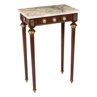 Small Antique Console Table with Sevres Plaques and Marble Top, 1950s For Sale