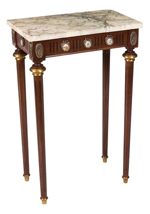 Small Antique Console Table with Sevres Plaques and Marble Top, 1950s