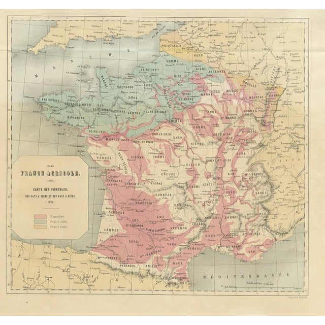Antique Map of France with Wine, Cider and Beer Regions, Vienna, 1873 For Sale - Image 12 of 12