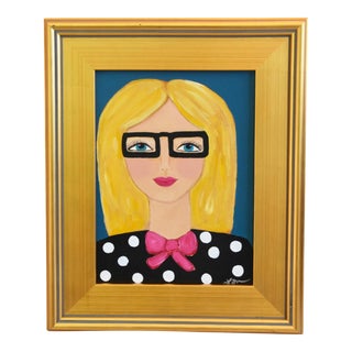 Blonde Woman Portrait Oil Painting Including the Antiqued Gold Wood Frame For Sale