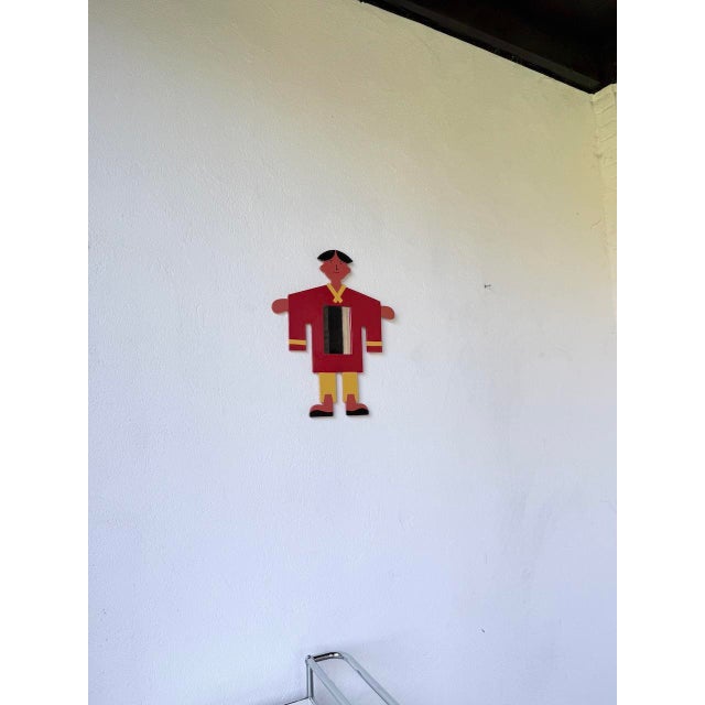 Red Childrens Mirror with Painted Wooden Figure, 1980s For Sale - Image 8 of 18