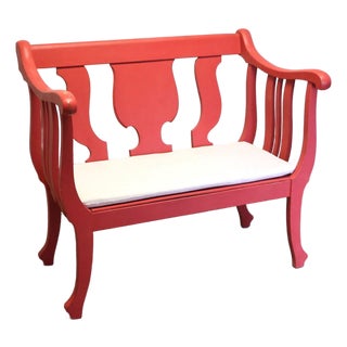 Antique American Classical Grecian Painted Settee With Scrolled Arms & Saber Legs, Circa 1830 For Sale