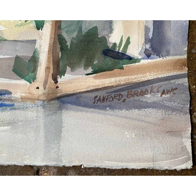 City corner office building by artist Sanford Mitchel "Samp" Brooks (1915-1999). Signed lower right and inscribed A.W.S....