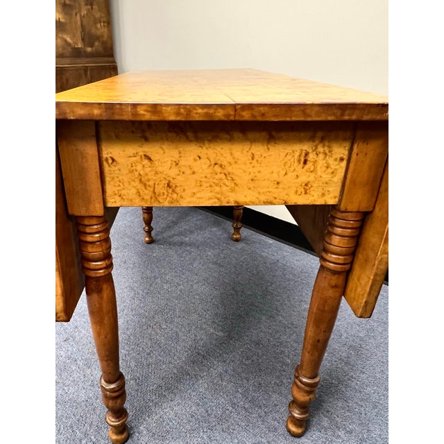 Antique Sheraton Circa 1830 Solid Birds Eye Maple Drop Leaf Table For Sale - Image 9 of 12