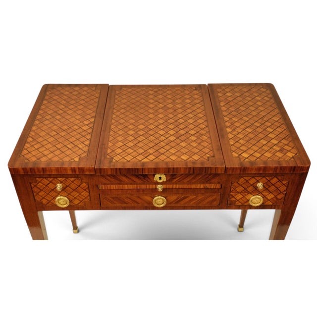 Antique French Neoclassical Marquetry Dressing Table with Lift-Top Mirror, 1890s For Sale - Image 4 of 18