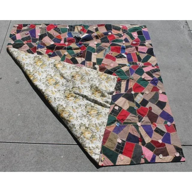Antique Quilt, 19th Century Wool Crazy Quilt From Pennsylvania For Sale - Image 4 of 9