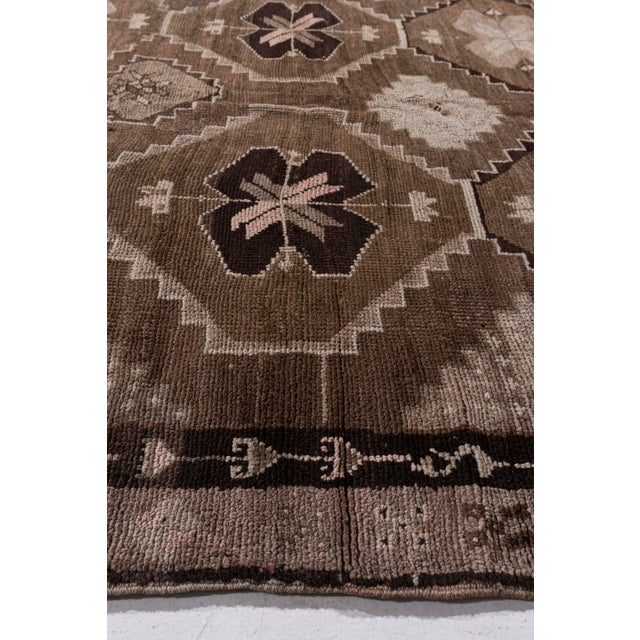 1940s Vintage Circa 1940 Brown Turkish Oushak Hand Knotted Wool Rug 7ft 10in X 12ft 6in For Sale - Image 5 of 14