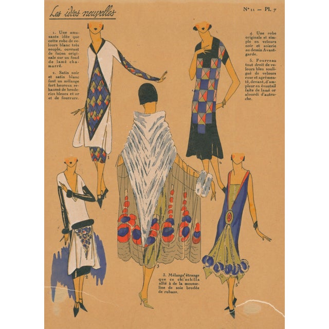 Original 1928 French pochoir color plate from Les Idées Nouvelles de la Mode et des Arts, under the artistic direction of...