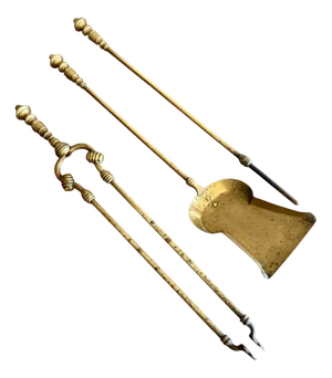 Antique Edwardian Brass Fire Irons, 1900, Set of 3