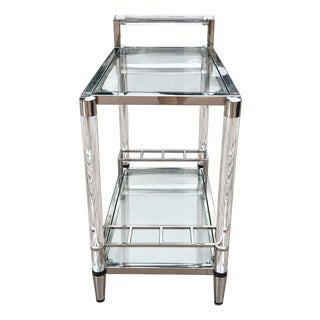 1970s Hollywood Regency Lucite, Chrome & Glass Two-Tier Bar Cart For Sale