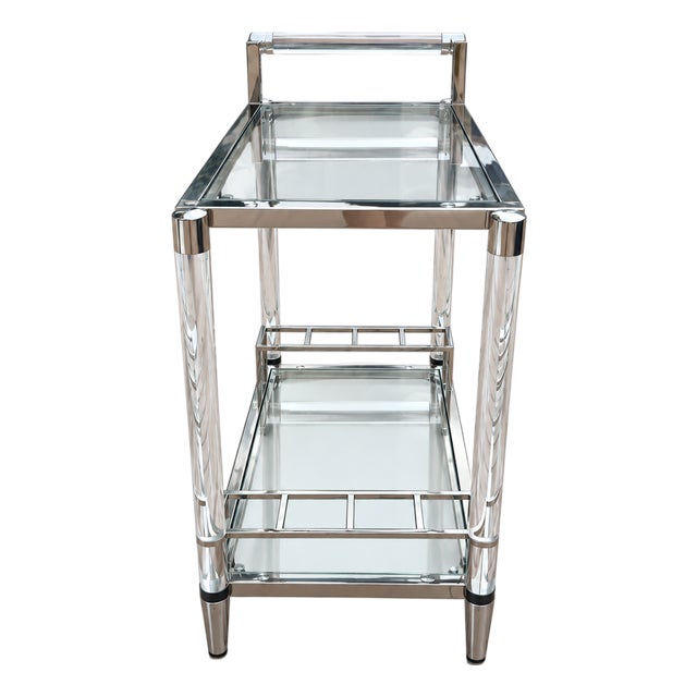 1970s Hollywood Regency Lucite, Chrome & Glass Two-Tier Bar Cart For Sale