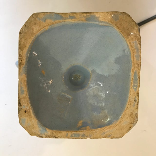 1940s Turquoise Pottery Urn Majolica Vase For Sale - Image 5 of 9