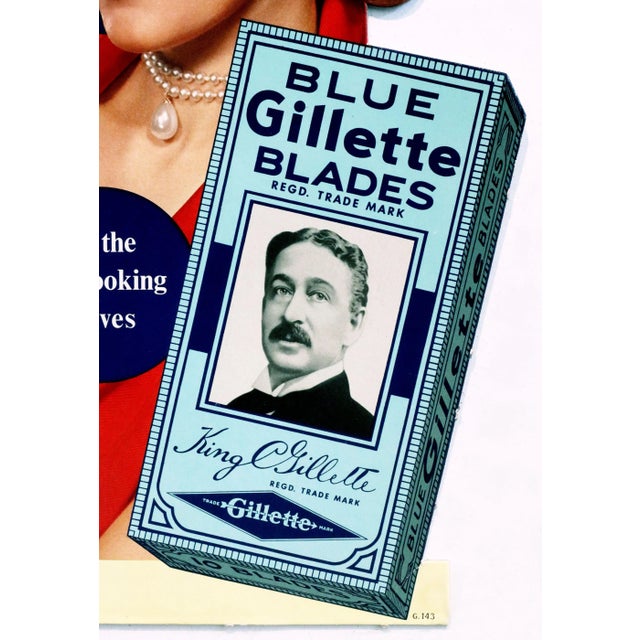 Mid-Century Modern 1940s Gillette Advertisement Point of Sale Cardboard - Blue Gillette Blades For Sale - Image 3 of 4