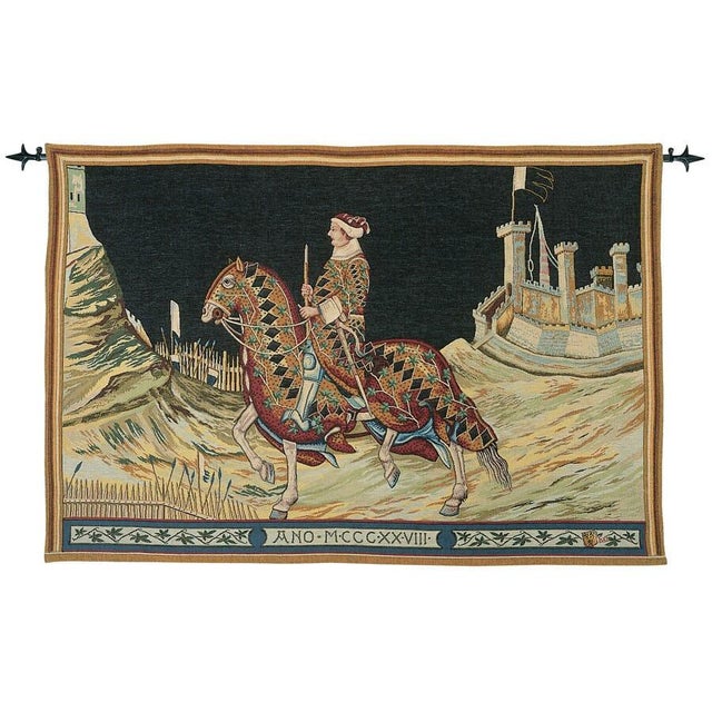 This tapestry is taken from a wall fresco in the Sala del Mappamendo (Map Hall) of the Palazzo Publico in Siena, Italy....