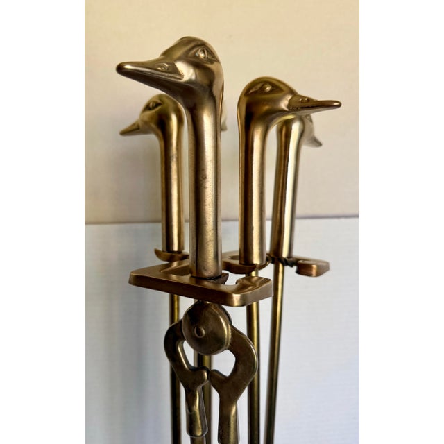 Mid-Century Brass Duck Head Fireplace Tool Set For Sale - Image 12 of 12