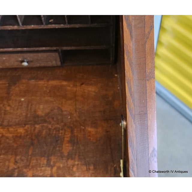 Antique Mission Arts & Crafts Craftsman Style Quartered Oak Slant Top Desk, 1910 For Sale - Image 11 of 14
