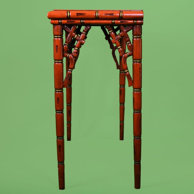 Chinoiserie Faux Bamboo Italian Red and Gold Console For Sale - Image 3 of 5