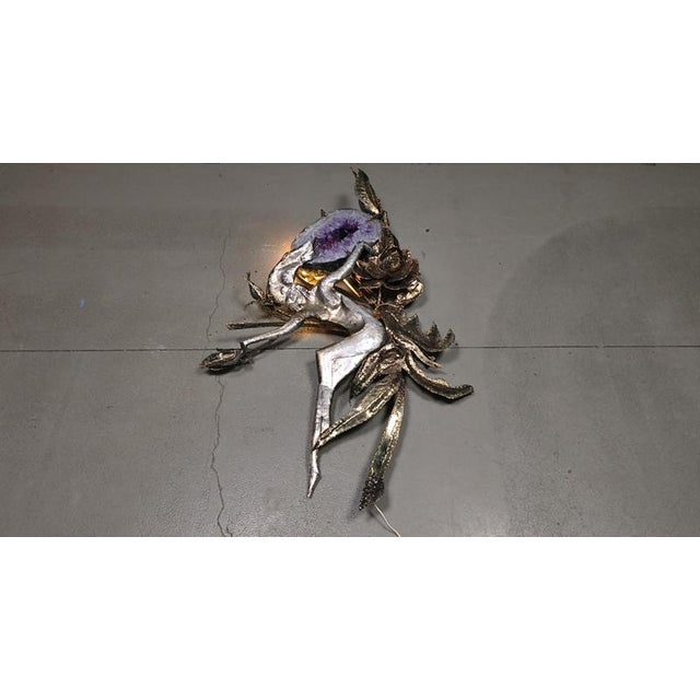 Metal Illuminated Amethyst Wall Sculpture by Marc Dhaenens, 1970s For Sale - Image 7 of 13