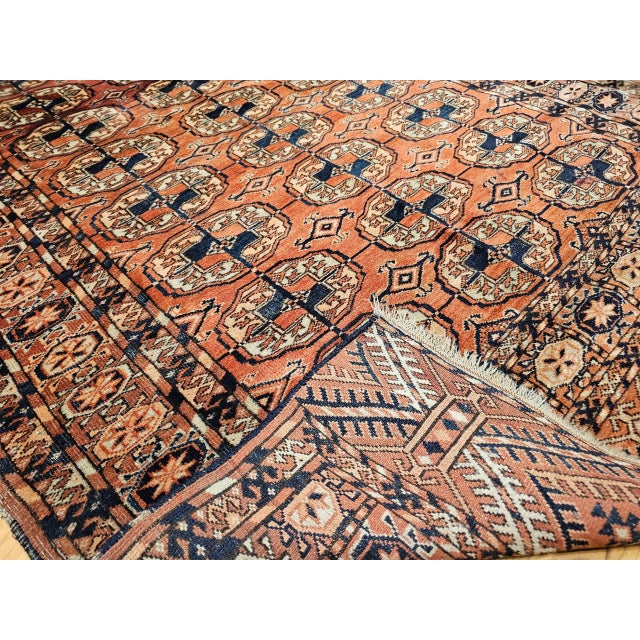 Vintage Turkmen Tekke Area Rug, Wool Pile, Brick-Red, Early 1900s For Sale - Image 11 of 12