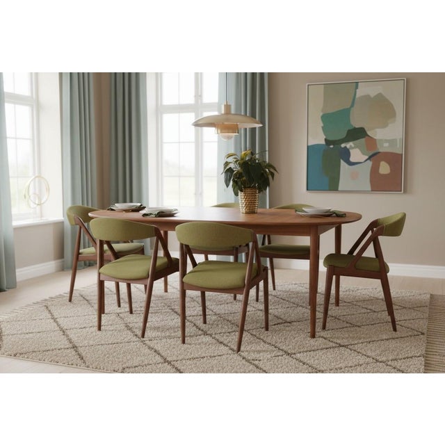 Model 31 Chairs in Teak and Wool Fabric by Kai Kristiansen for Schou Andersen, 1960s, Set of 4 For Sale - Image 4 of 17