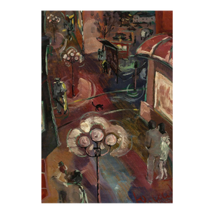 Mid Century Expressionist European Nighttime Steet Scene