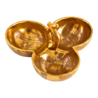 Mid Century 1970's Grenada Gold Candy Dish 3 Section Stangl Made in Usa For Sale