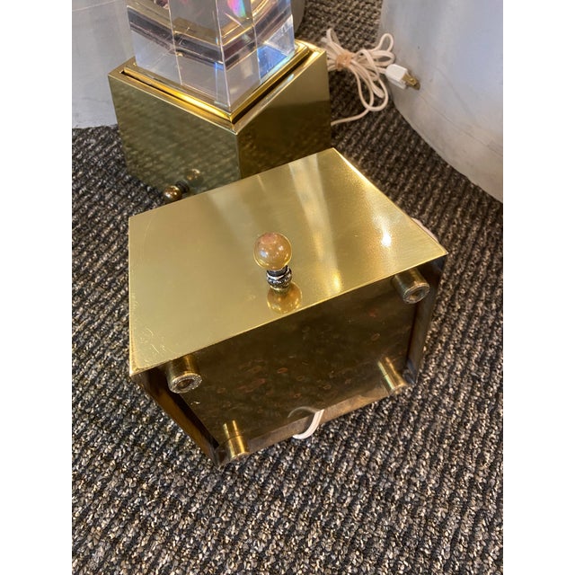Vintage Chapman Lucite and Brass Obelisk Lamps - a Pair For Sale - Image 12 of 12