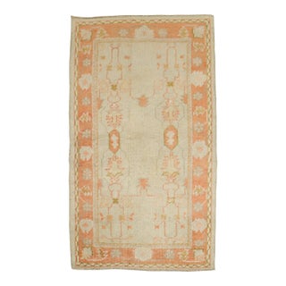 Antique Zabihi Collection Ivory Orange Oushak Rug - 3' x 5'1" For Sale