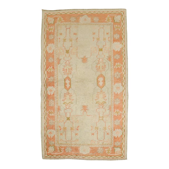 Antique Zabihi Collection Ivory Orange Oushak Rug - 3' x 5'1" For Sale