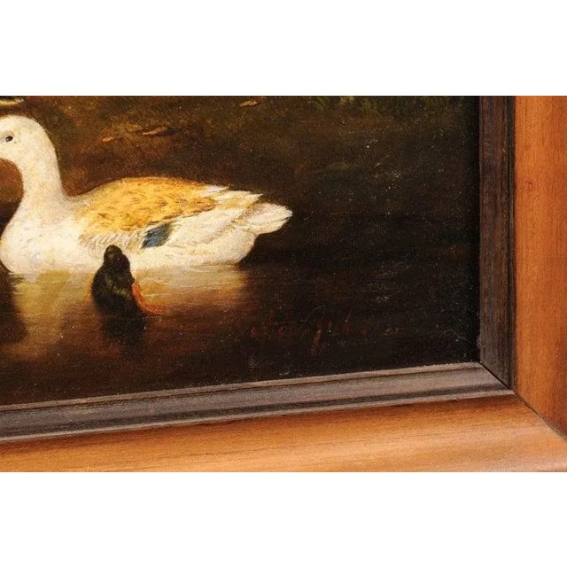 1850s French Oil on Panel Baryard Painting with Ducks and Vibrant Colors For Sale - Image 9 of 12