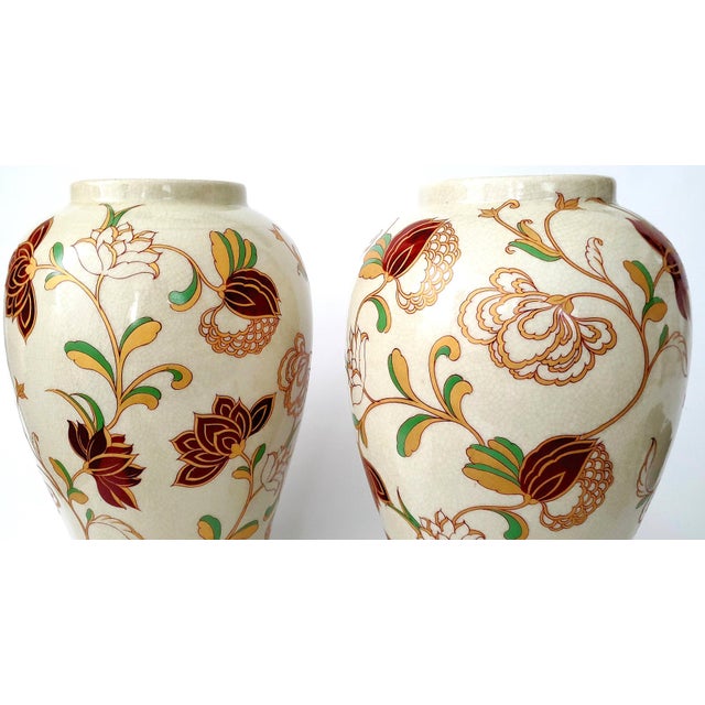 Beige Large Vintage 20" Ginger Jars With Flowers - A Pair For Sale - Image 8 of 11