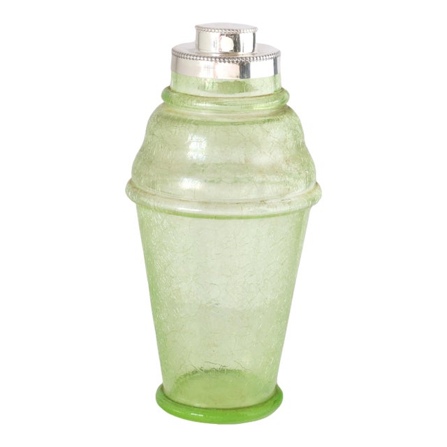 Art Deco Green Crackle Glass Cocktail Shaker For Sale