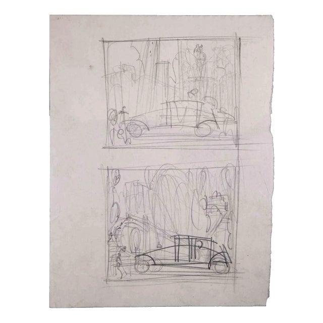 Sketches of a Car, Original Drawing, Mid 20th-century For Sale