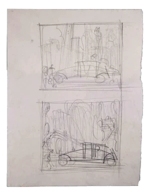 Sketches of a Car, Original Drawing, Mid 20th-century