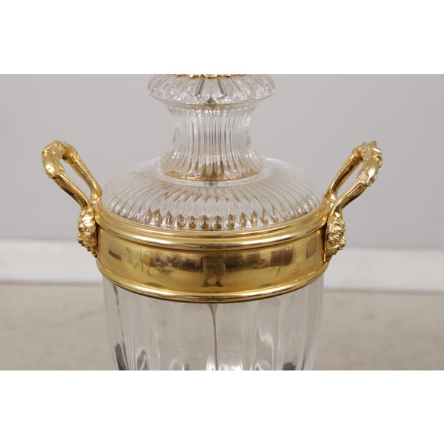 Glass 1980s Pair Sunning Italian Brass & Crystal Urn Style Table Lamps For Sale - Image 7 of 16