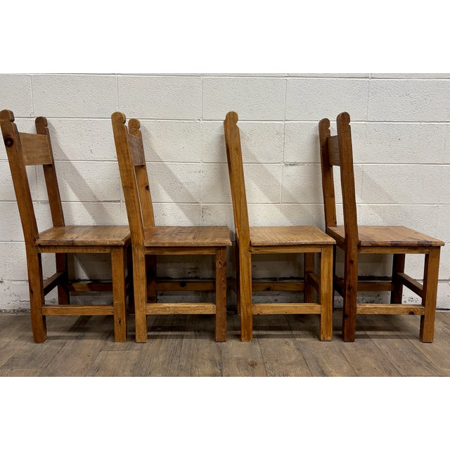 Vintage Mexican Primitive Rustic Style Pine Dining Chairs - Set of 4 For Sale - Image 10 of 12