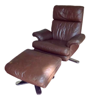 Mid Century Leather Lounge Chair & Ottoman Designed by Jules Heumann