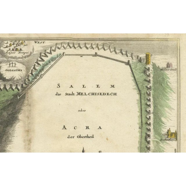 This intricate 1720 bird's-eye view map of ancient Jerusalem by I.H. Coccejo, engraved by Christoph Weigel, offers a...