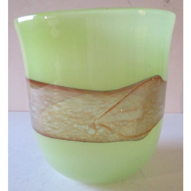 Contemporary Cyan Design Large Celadon Green With Hand Applied Amber Stripe Vase For Sale - Image 3 of 8