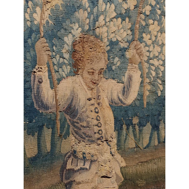 Early 18th Century Brussel Tapestry, Finely Woven, Red, Blue, Green, Silk & Wool For Sale - Image 4 of 15