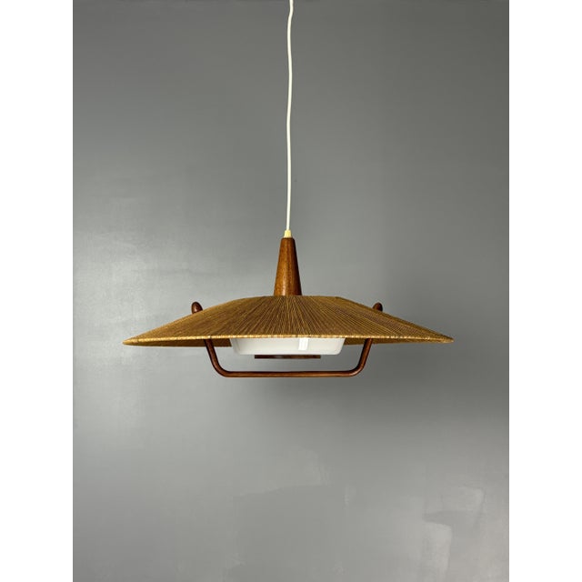 Large Mid-Century Teak and Sisal Cord Pendant from Temde Leuchten, 1960s For Sale - Image 9 of 18