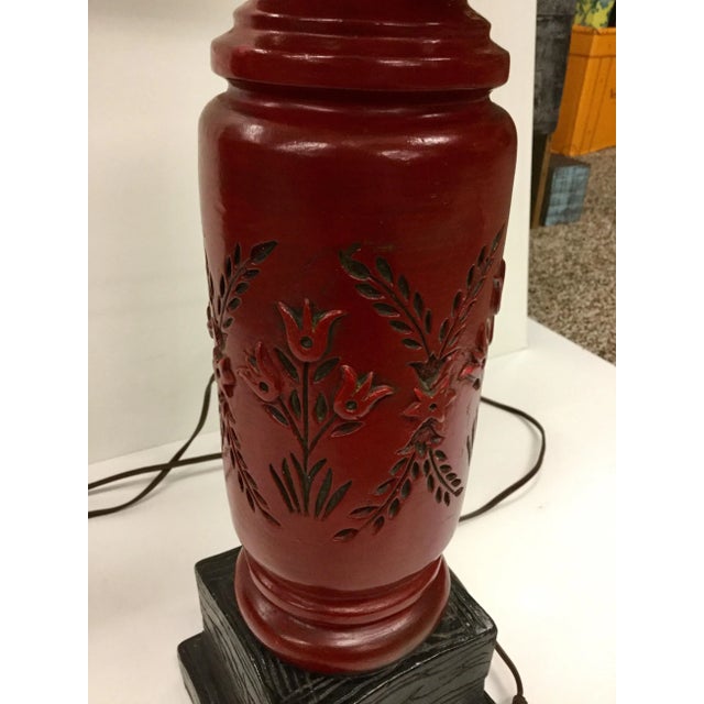 Vintage Redwood Ceramic Table Lamp With New Shade For Sale - Image 12 of 13